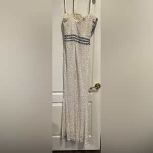 Scala size 12 white with blue accent long strapless gown